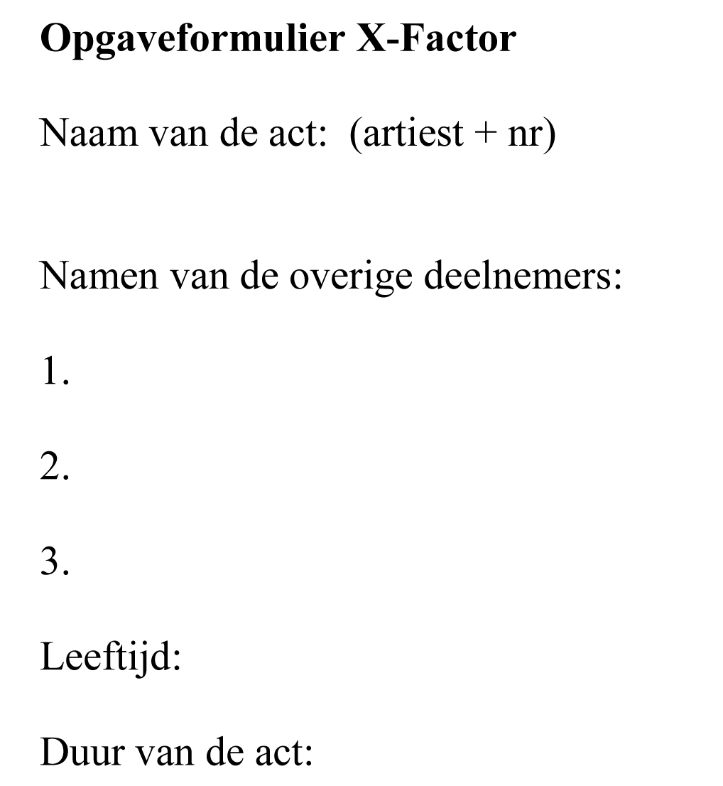 Opgaveformulier X-factor